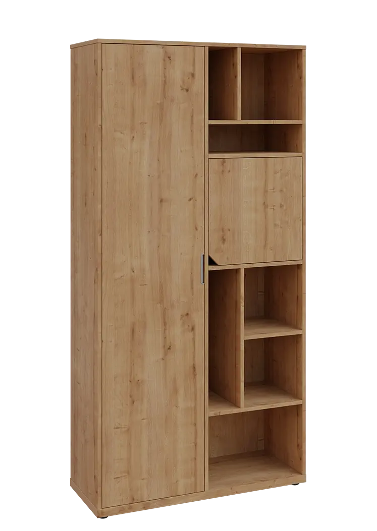 KSR6-83 L skříň šatní, 1x výsuvné ramínko, dvířka, niky, 2053x1022x400 mm, provedení levé, dub lite